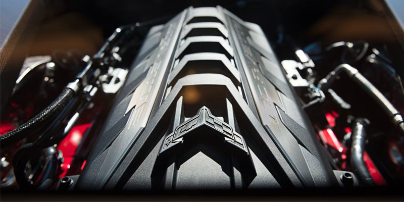 Close-up of a powerful V8 Engine of the new 2025 Chevrolet Stingray